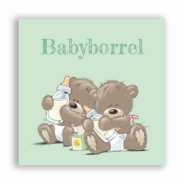 Babyborrelkaart tweeling beren groen