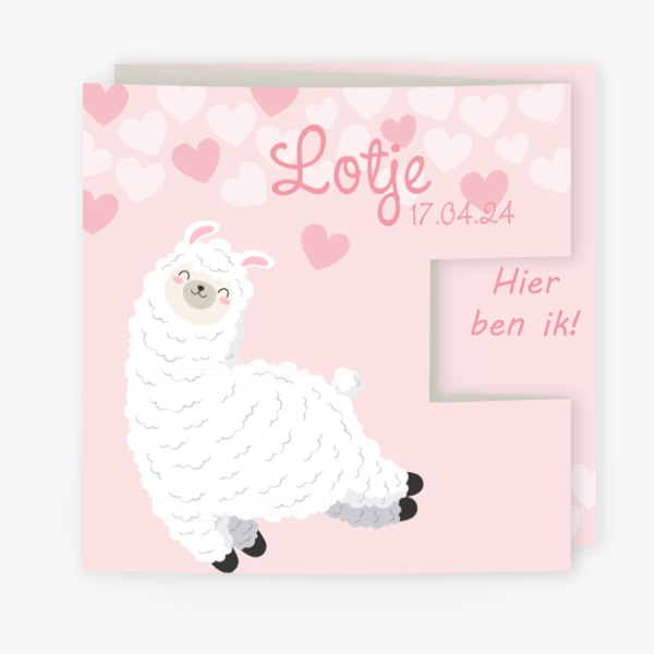 drieluik lama roze met hartjes