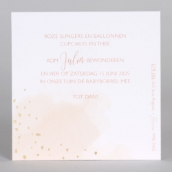 Borrelkaartje roze aquarel met confetti goudfolie