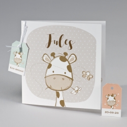 Buromac Baby Folly - Geboortekaart met beige giraf en gekleurde labels