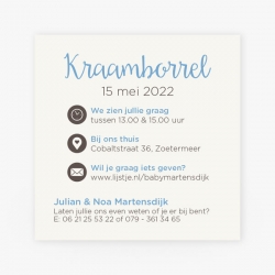 Kraamborrel blauw labeltje