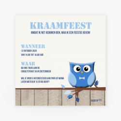 Kraamborrelkaartje Uil (Blauw)