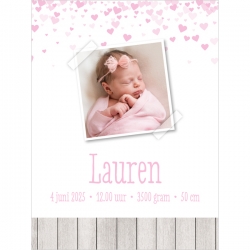 Geboorteproduct Posters - Poster 1 met steigerhout en hartjes confetti