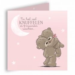 Roze meisjes knuffelbeer kaartje