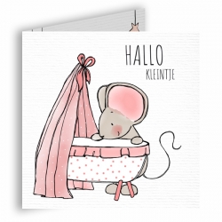 Belarto Happy Baby - Schattig geboortekaartje met muis roze