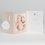 Buromac Baby Folly - Drieluik fotokaart met kraftlook, mint ruitpatroon en gepreegde wolk