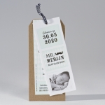 Buromac Baby Folly - Fotokaart kraft met snorren en mint ruitpatroon